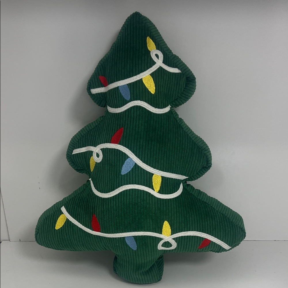Holiday Green Christmas Tree Pillow with Lights